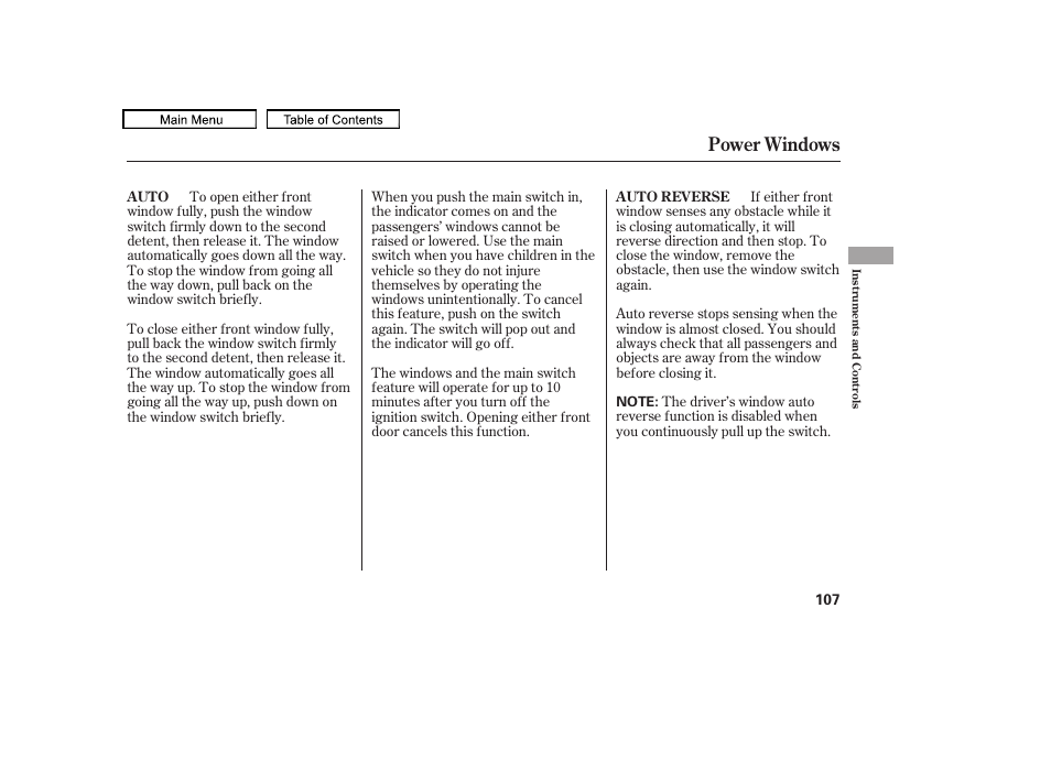 Power windows, 2010 accord crosstour | HONDA 2010 Accord Crosstour - Owner's Manual User Manual | Page 110 / 434