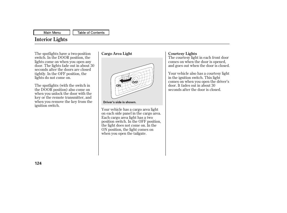 Interior lights | HONDA 2010 Accord Crosstour - Owner's Manual User Manual | Page 127 / 434