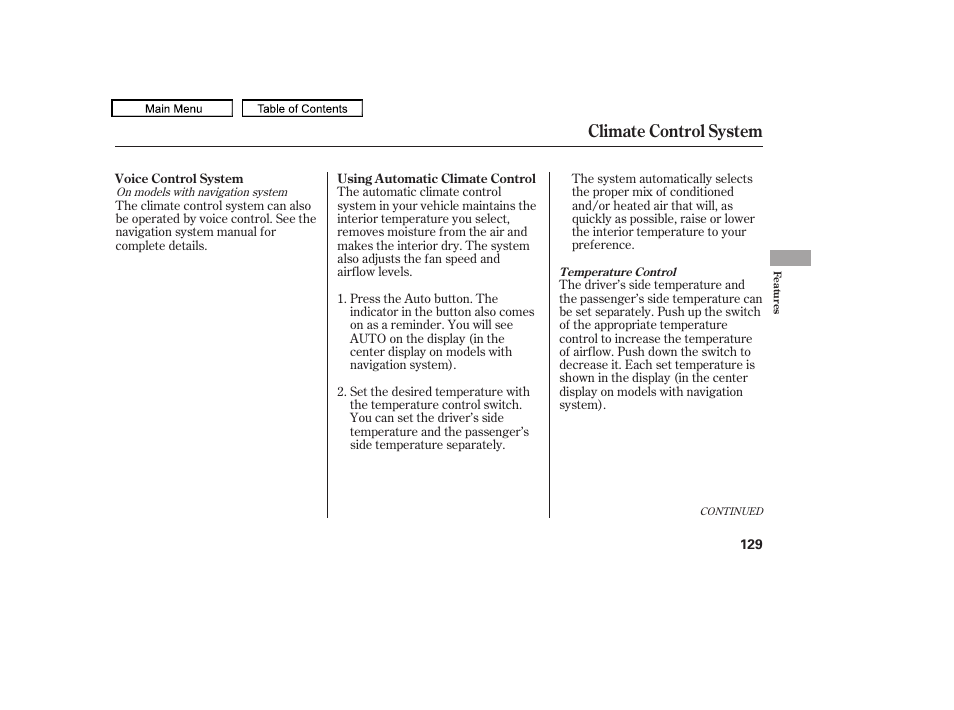 Climate control system | HONDA 2010 Accord Crosstour - Owner's Manual User Manual | Page 132 / 434