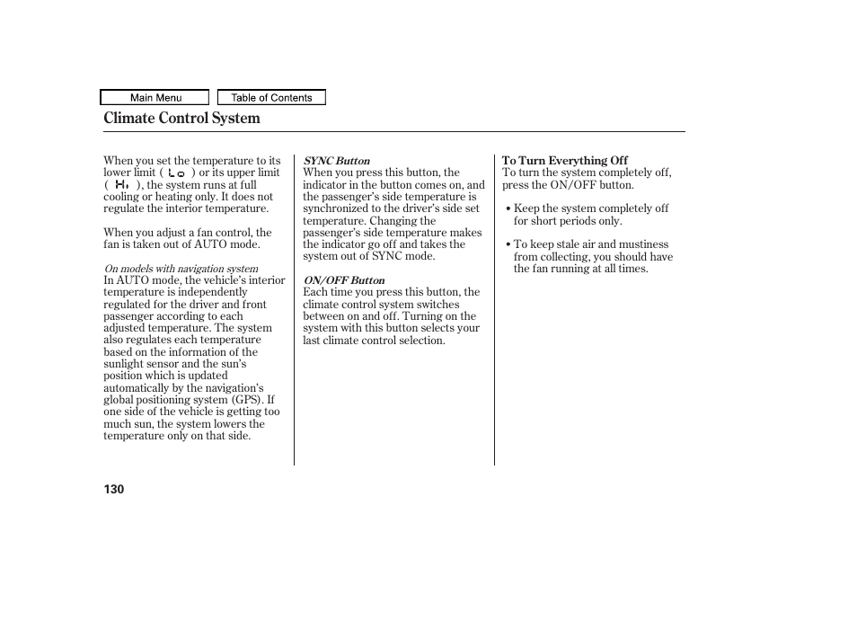 Climate control system | HONDA 2010 Accord Crosstour - Owner's Manual User Manual | Page 133 / 434