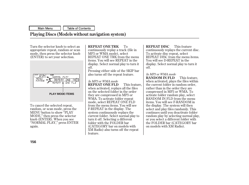 Playing discs (models without navigation system) | HONDA 2010 Accord Crosstour - Owner's Manual User Manual | Page 159 / 434