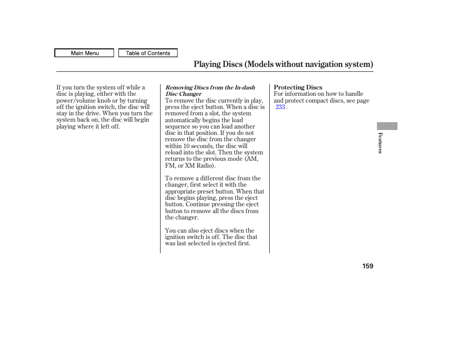 Playing discs (models without navigation system) | HONDA 2010 Accord Crosstour - Owner's Manual User Manual | Page 162 / 434