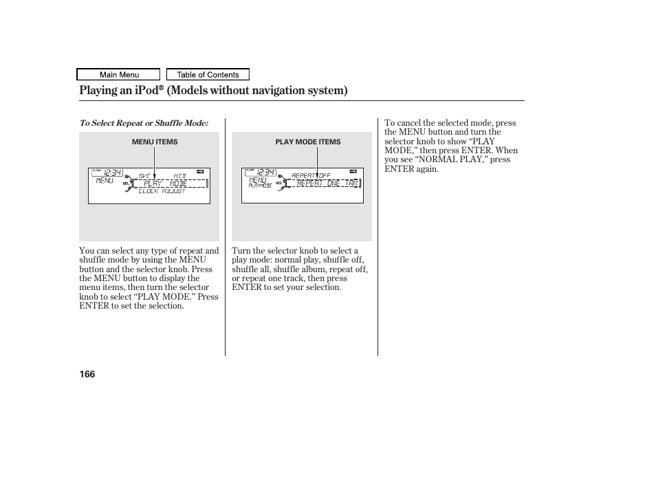 Playing an ipod (models without navigation system) | HONDA 2010 Accord Crosstour - Owner's Manual User Manual | Page 169 / 434