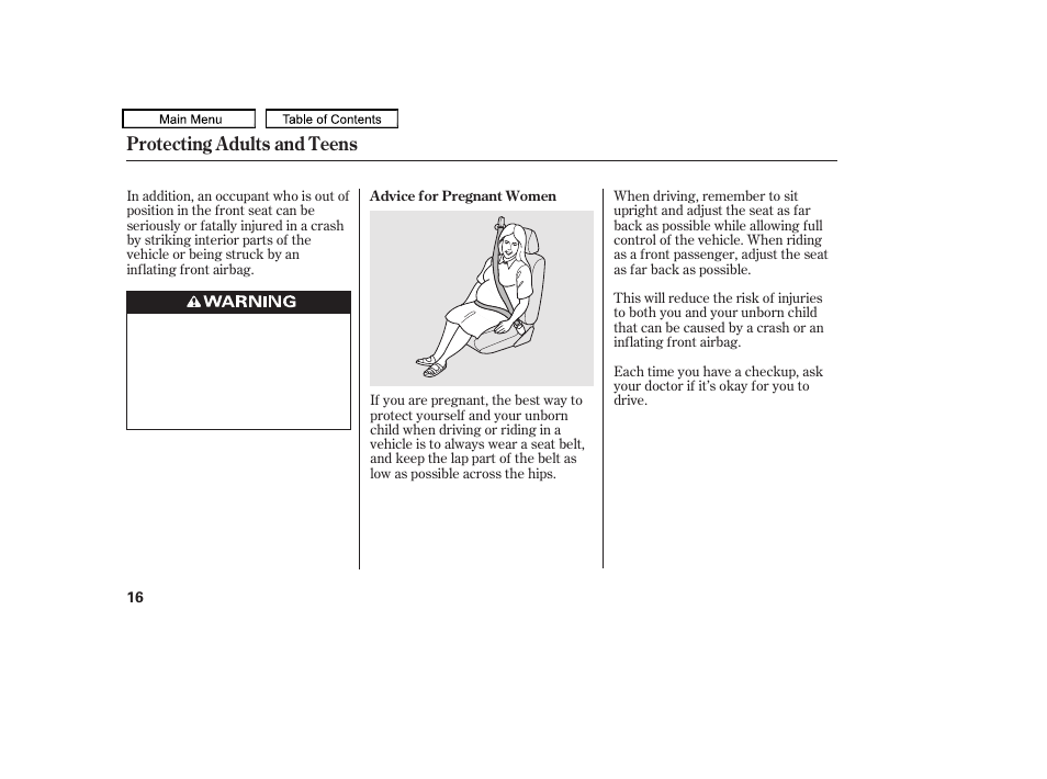 Protecting adults and teens | HONDA 2010 Accord Crosstour - Owner's Manual User Manual | Page 19 / 434