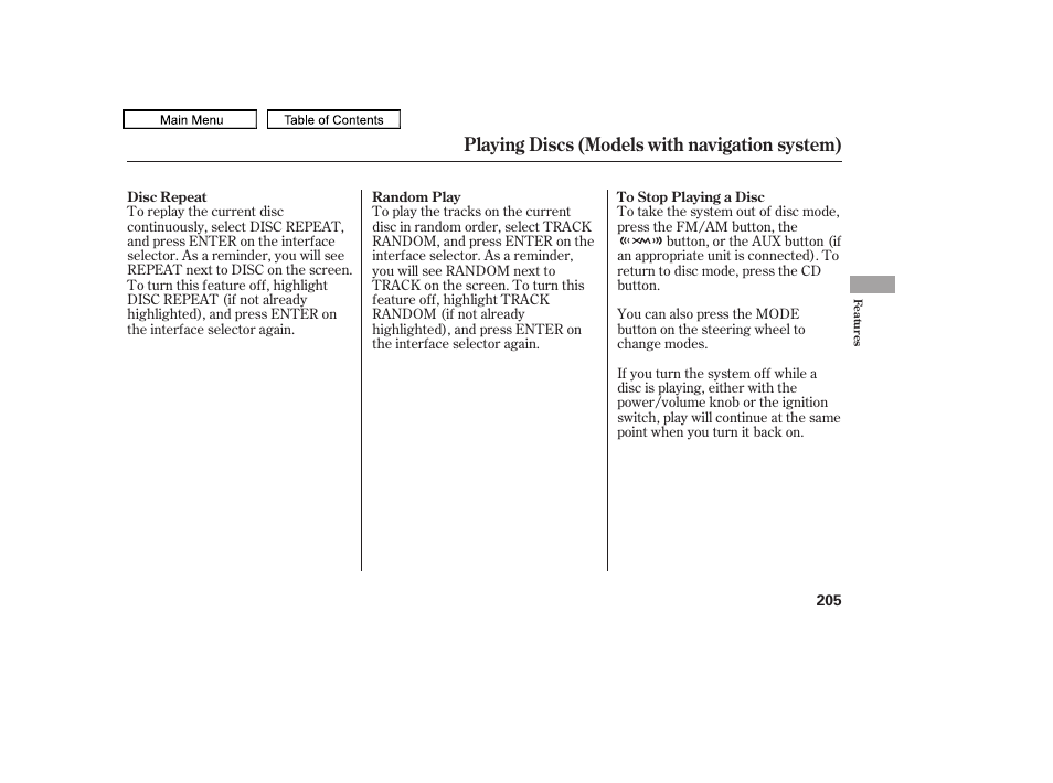 Playing discs (models with navigation system) | HONDA 2010 Accord Crosstour - Owner's Manual User Manual | Page 208 / 434