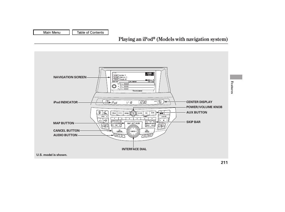 Playing an ipod (models with navigation system), 2010 accord crosstour | HONDA 2010 Accord Crosstour - Owner's Manual User Manual | Page 214 / 434