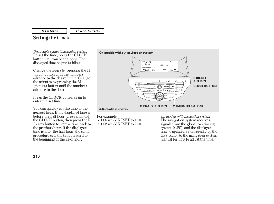 Setting the clock | HONDA 2010 Accord Crosstour - Owner's Manual User Manual | Page 243 / 434