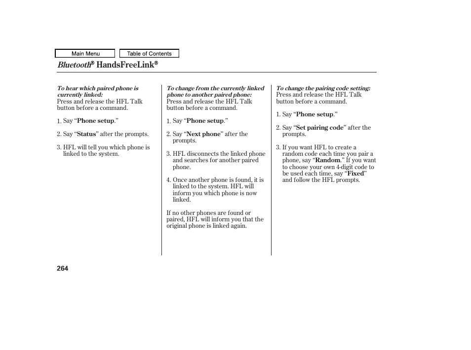 Handsfreelink, Bluetooth | HONDA 2010 Accord Crosstour - Owner's Manual User Manual | Page 267 / 434