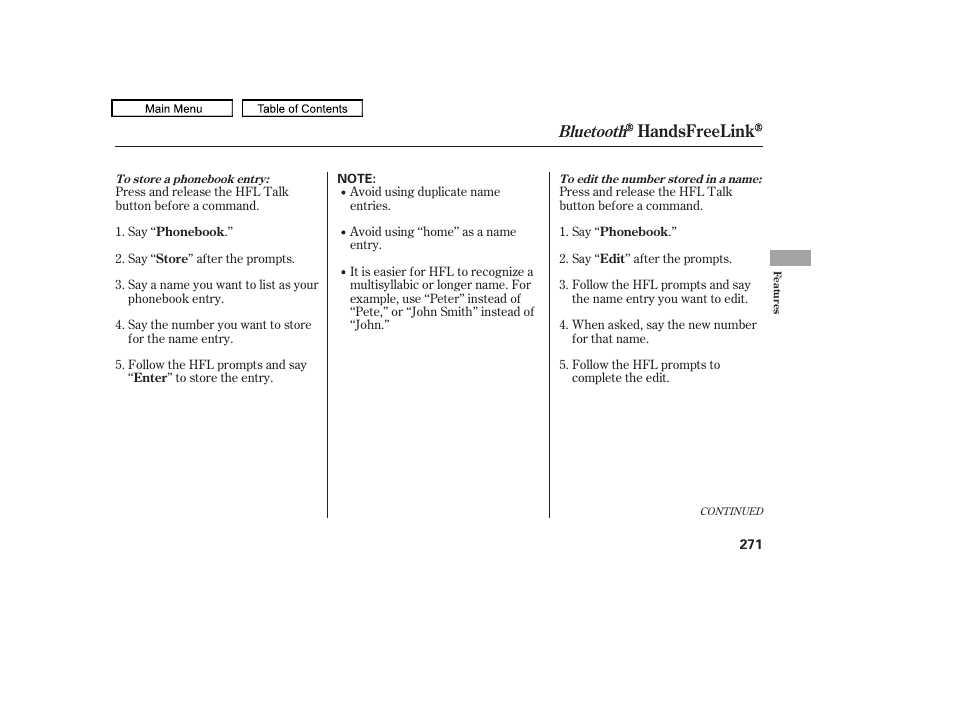 Handsfreelink, Bluetooth | HONDA 2010 Accord Crosstour - Owner's Manual User Manual | Page 274 / 434
