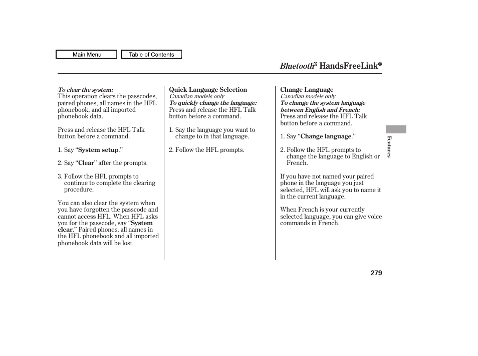 Handsfreelink, Bluetooth | HONDA 2010 Accord Crosstour - Owner's Manual User Manual | Page 282 / 434