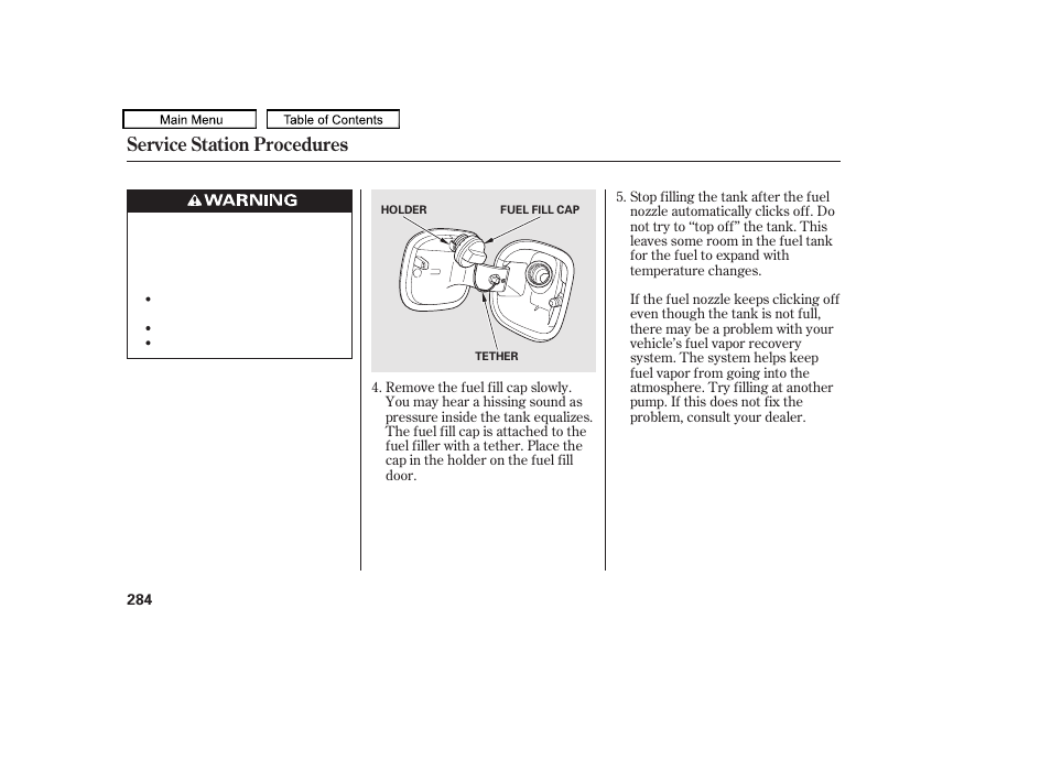 Service station procedures | HONDA 2010 Accord Crosstour - Owner's Manual User Manual | Page 287 / 434