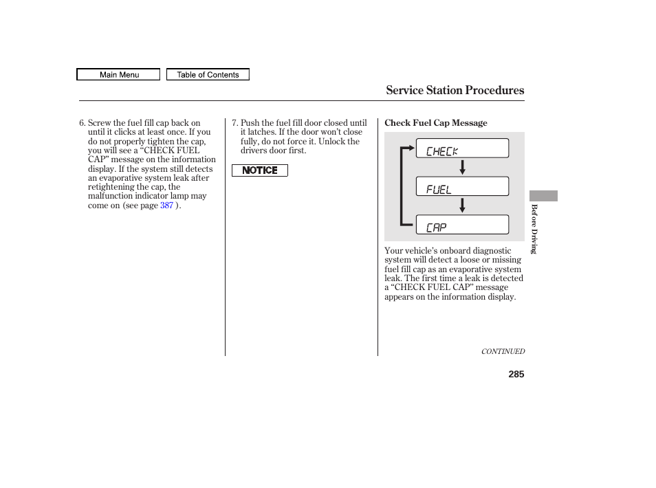 Service station procedures | HONDA 2010 Accord Crosstour - Owner's Manual User Manual | Page 288 / 434