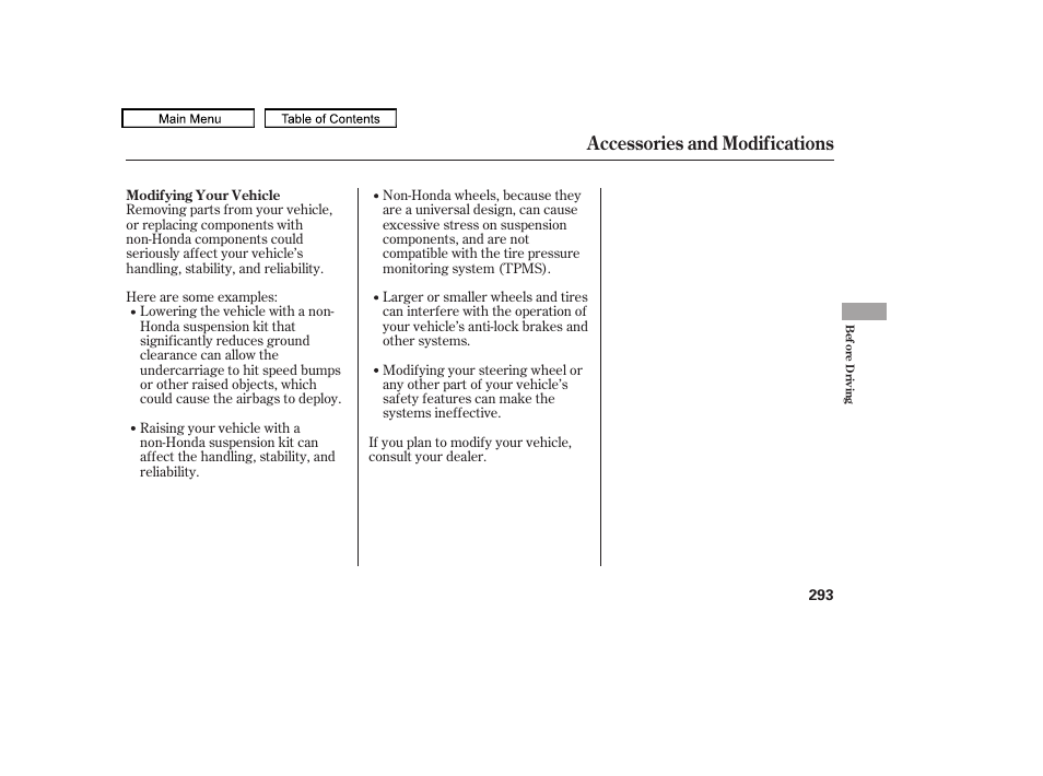 Accessories and modifications | HONDA 2010 Accord Crosstour - Owner's Manual User Manual | Page 296 / 434