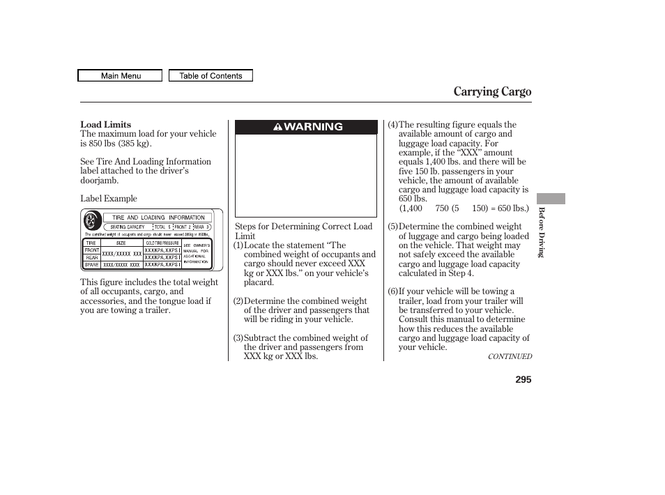 Carrying cargo | HONDA 2010 Accord Crosstour - Owner's Manual User Manual | Page 298 / 434