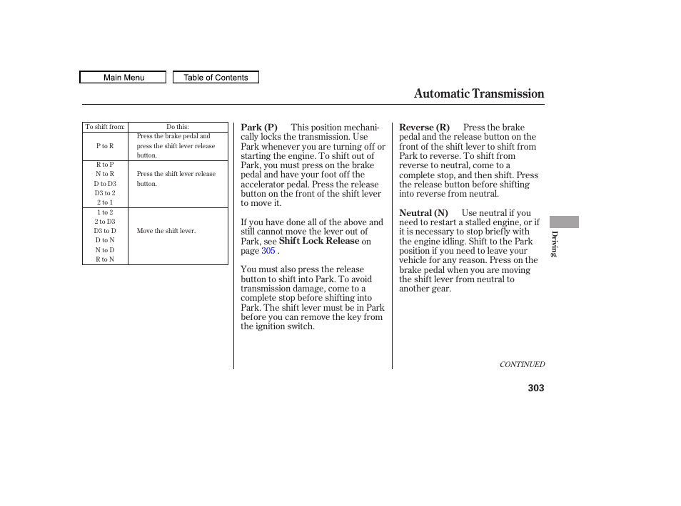 Automatic transmission, 2010 accord crosstour | HONDA 2010 Accord Crosstour - Owner's Manual User Manual | Page 306 / 434