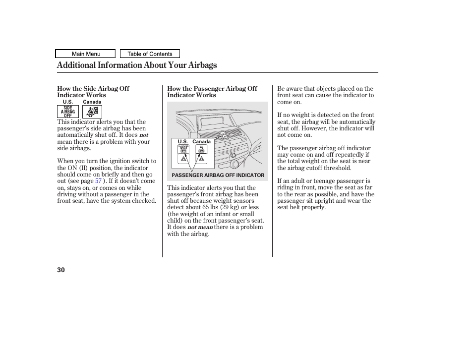 Additional information about your airbags | HONDA 2010 Accord Crosstour - Owner's Manual User Manual | Page 33 / 434