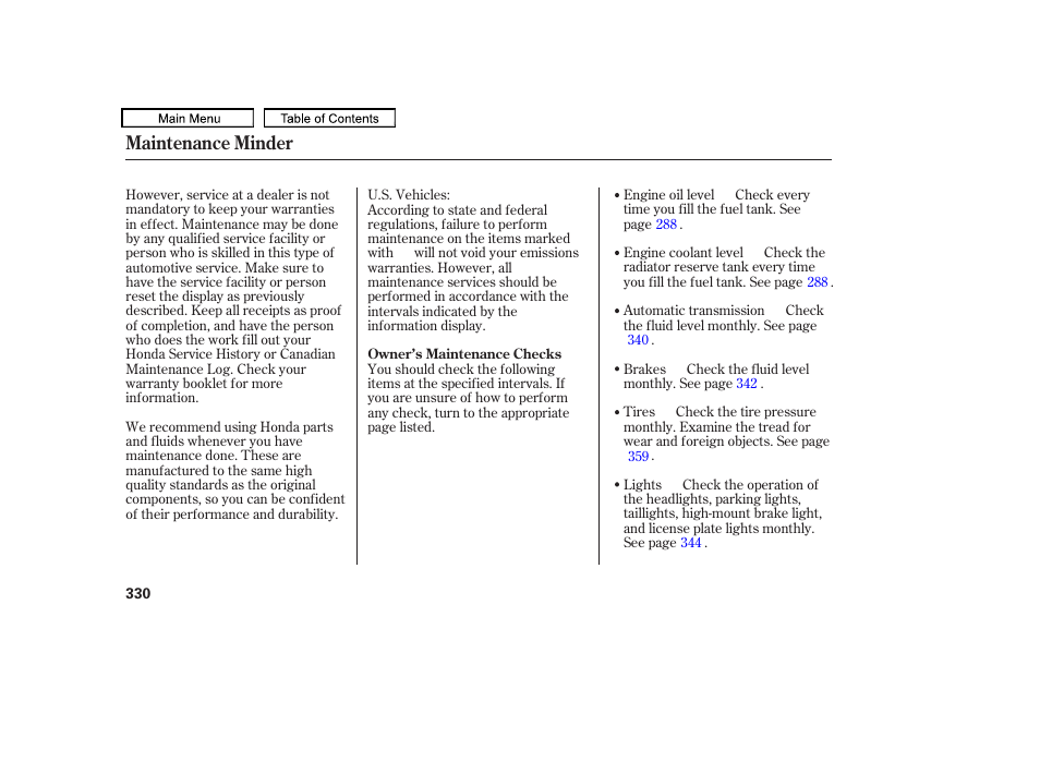 Maintenance minder | HONDA 2010 Accord Crosstour - Owner's Manual User Manual | Page 333 / 434