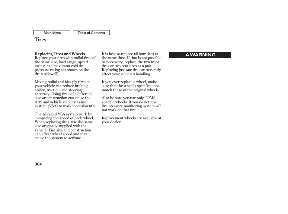 Tires | HONDA 2010 Accord Crosstour - Owner's Manual User Manual | Page 367 / 434