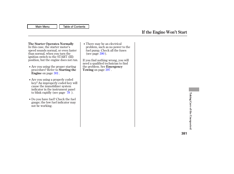 If the engine won’t start, 2010 accord crosstour | HONDA 2010 Accord Crosstour - Owner's Manual User Manual | Page 384 / 434