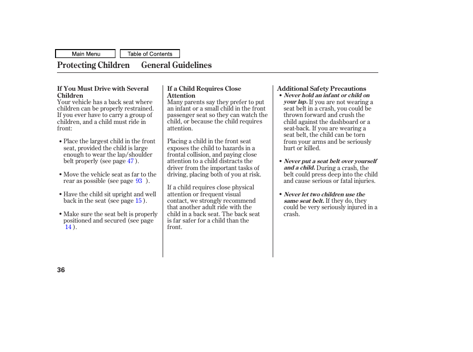 Protecting children general guidelines | HONDA 2010 Accord Crosstour - Owner's Manual User Manual | Page 39 / 434