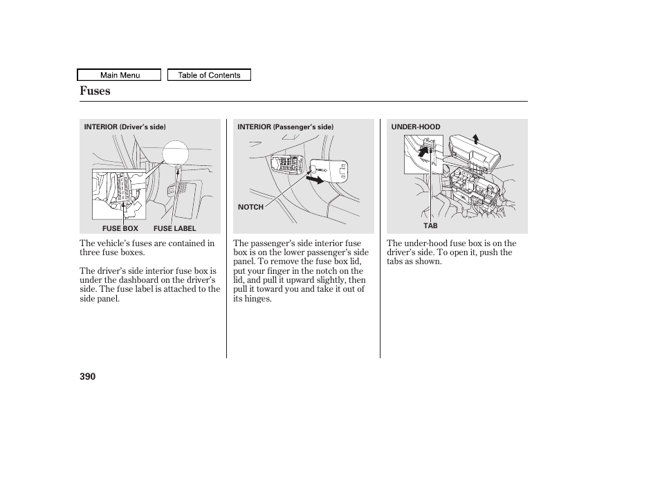 Fuses, 2010 accord crosstour | HONDA 2010 Accord Crosstour - Owner's Manual User Manual | Page 393 / 434
