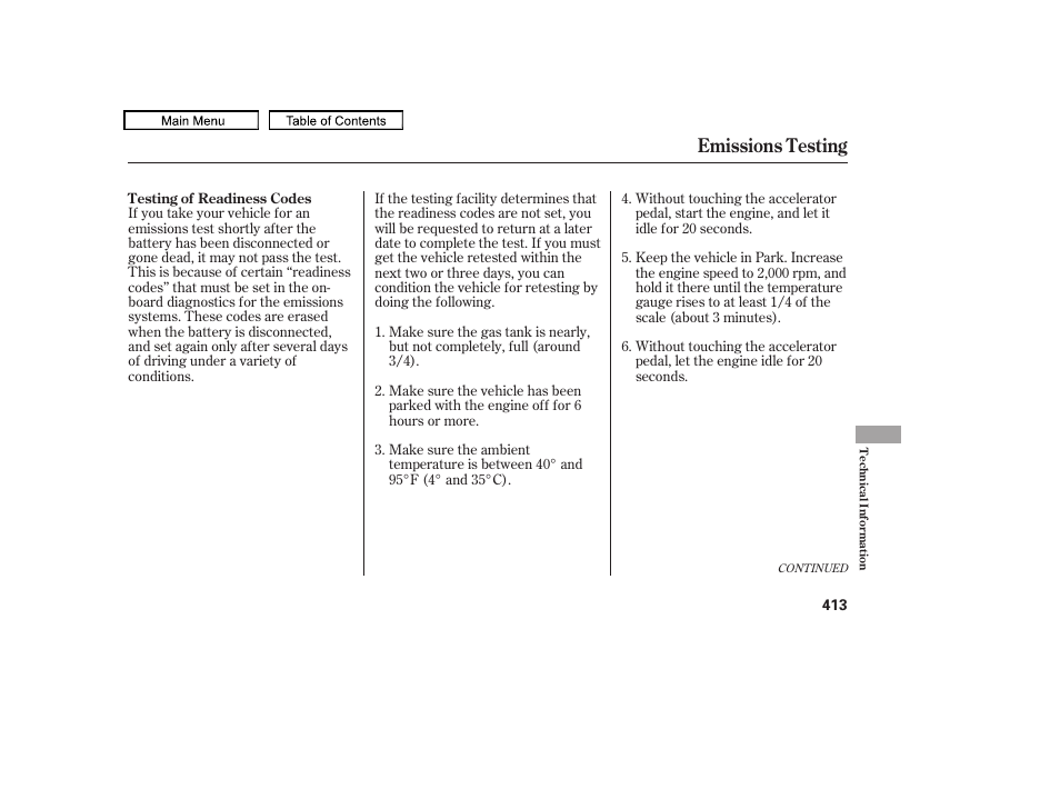 Emissions testing | HONDA 2010 Accord Crosstour - Owner's Manual User Manual | Page 416 / 434