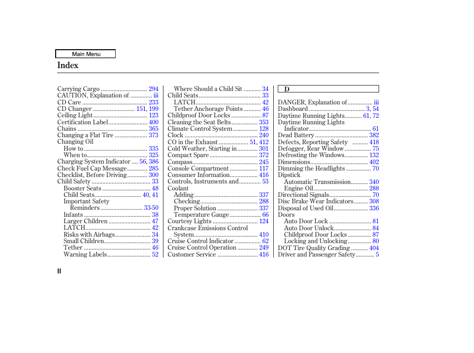 Index | HONDA 2010 Accord Crosstour - Owner's Manual User Manual | Page 424 / 434