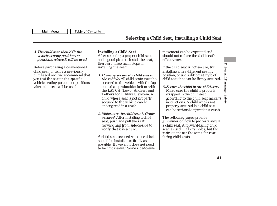 Selecting a child seat, installing a child seat, 2010 accord crosstour | HONDA 2010 Accord Crosstour - Owner's Manual User Manual | Page 44 / 434