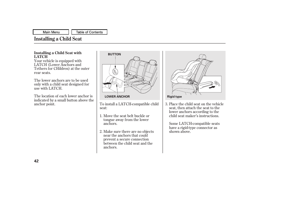 Installing a child seat | HONDA 2010 Accord Crosstour - Owner's Manual User Manual | Page 45 / 434