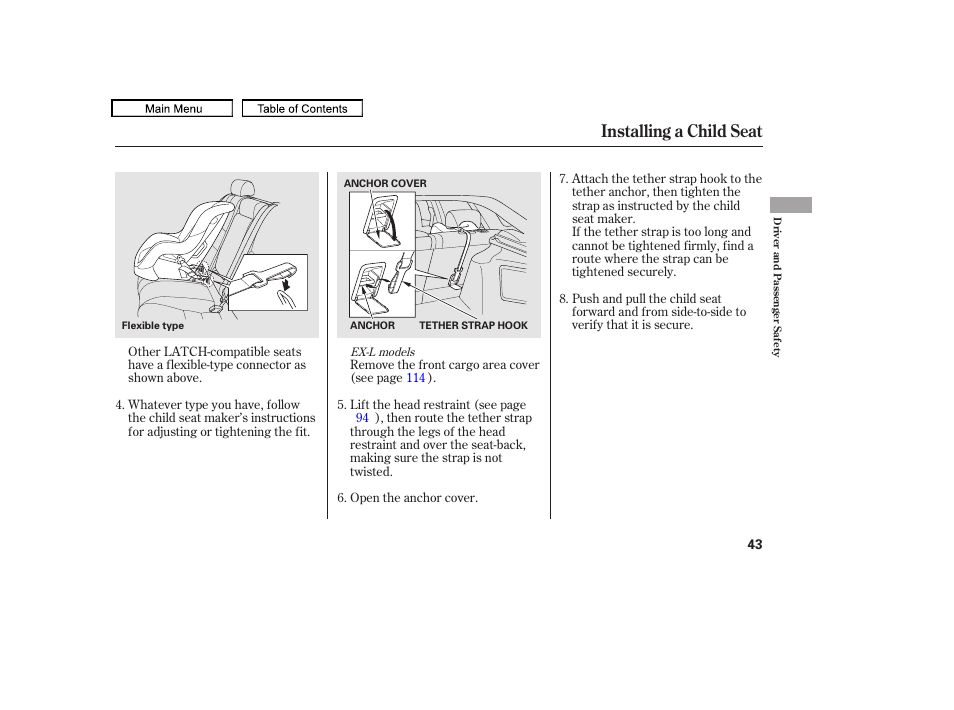 Installing a child seat, 2010 accord crosstour | HONDA 2010 Accord Crosstour - Owner's Manual User Manual | Page 46 / 434