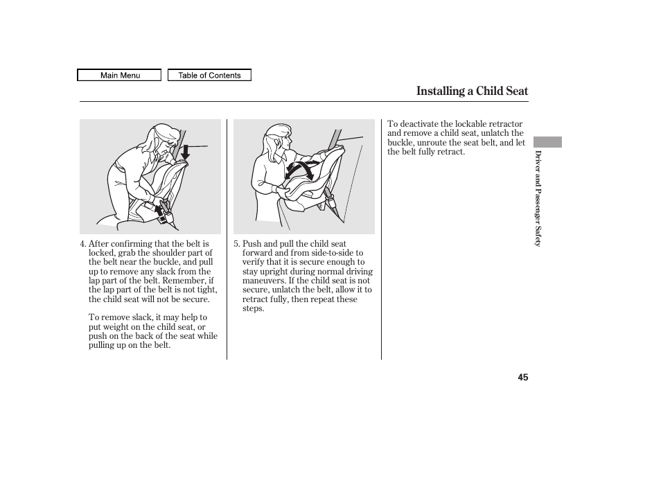 Installing a child seat | HONDA 2010 Accord Crosstour - Owner's Manual User Manual | Page 48 / 434