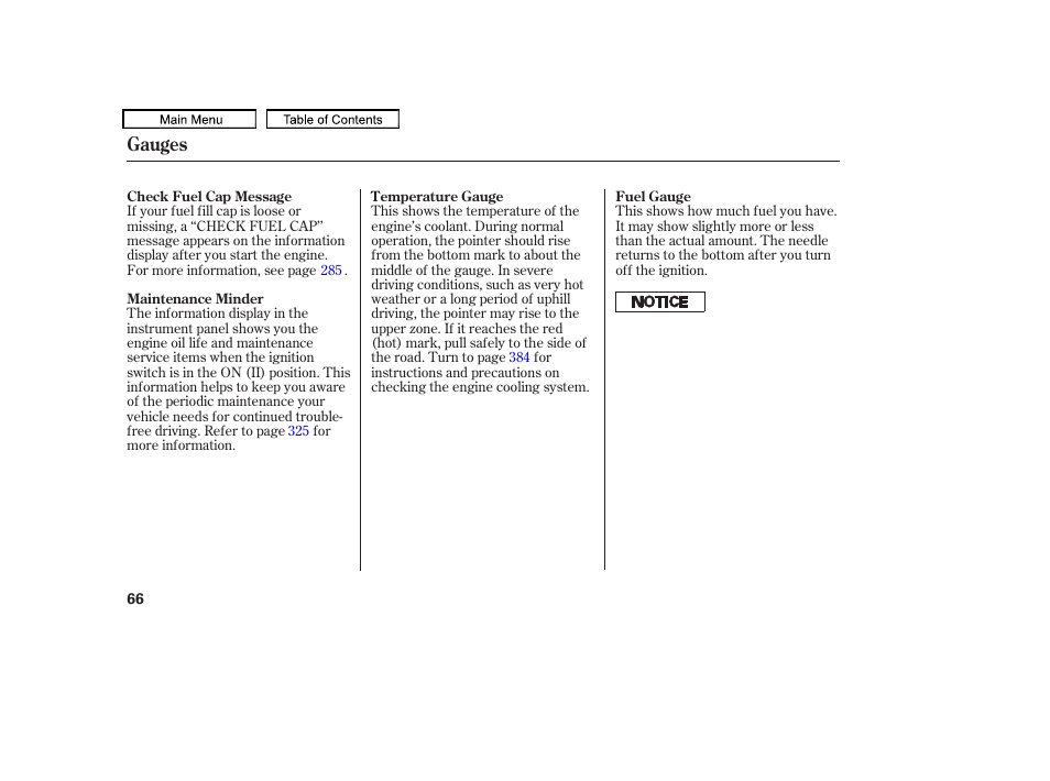Fuel gauge, Gauges | HONDA 2010 Accord Crosstour - Owner's Manual User Manual | Page 69 / 434