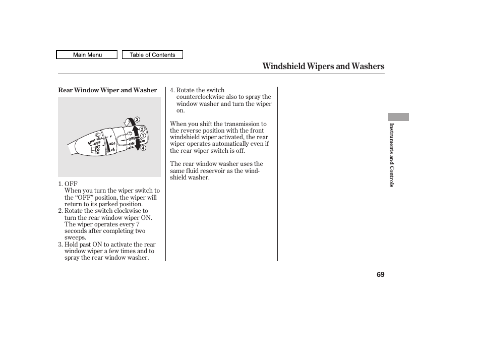 Windshield wipers and washers, 2010 accord crosstour | HONDA 2010 Accord Crosstour - Owner's Manual User Manual | Page 72 / 434
