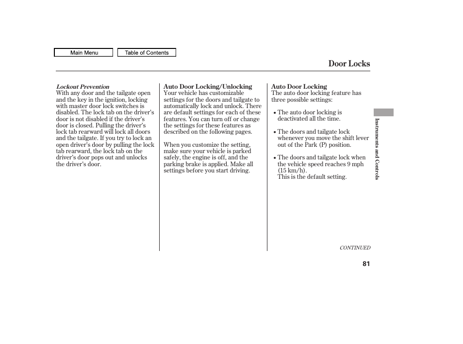 Door locks, 2010 accord crosstour | HONDA 2010 Accord Crosstour - Owner's Manual User Manual | Page 84 / 434
