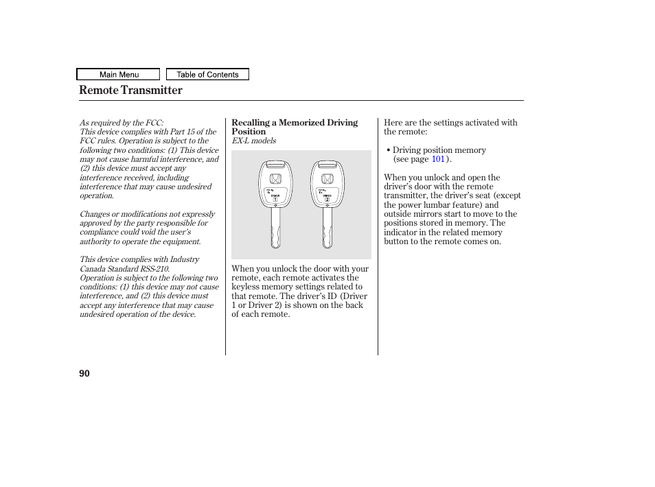 Remote transmitter | HONDA 2010 Accord Crosstour - Owner's Manual User Manual | Page 93 / 434