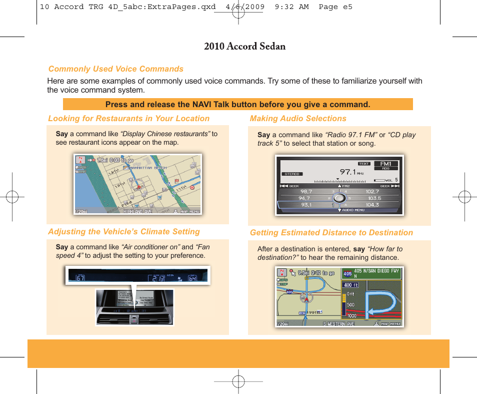 HONDA 2010 Accord Sedan - Technology Reference Guide User Manual | Page 13 / 16