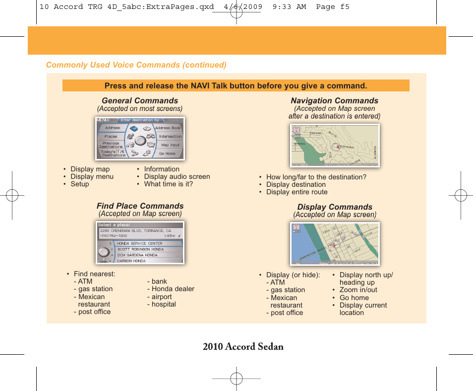 HONDA 2010 Accord Sedan - Technology Reference Guide User Manual | Page 14 / 16