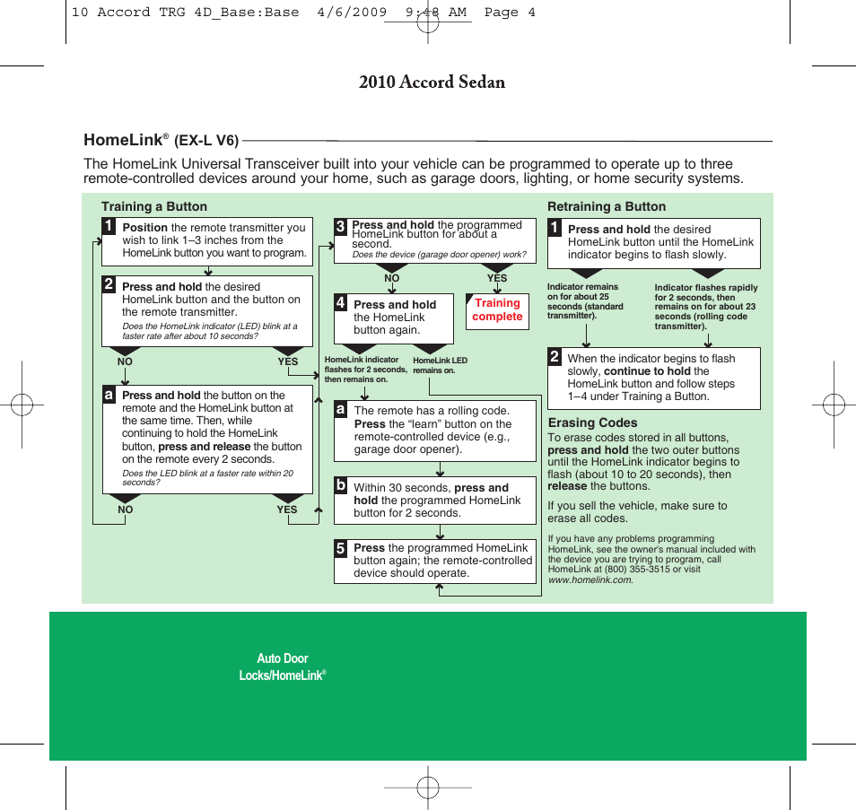 Homelink, 3b 4 5 | HONDA 2010 Accord Sedan - Technology Reference Guide User Manual | Page 7 / 16