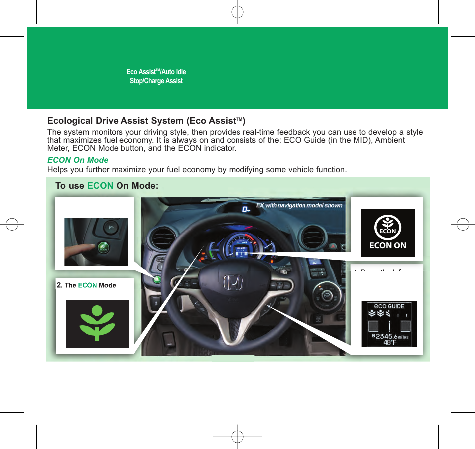 2010 insight, Ecological drive assist system (eco assist | HONDA 2010 Insight - Technology Reference Guide User Manual | Page 4 / 16