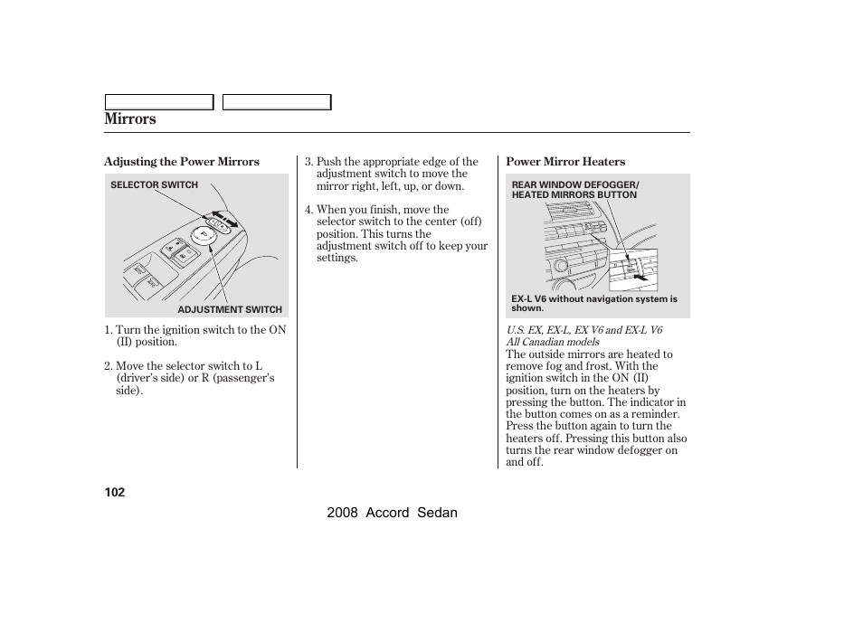 Mirrors | HONDA 2008 Accord Sedan - Owner's Manual User Manual | Page 105 / 420