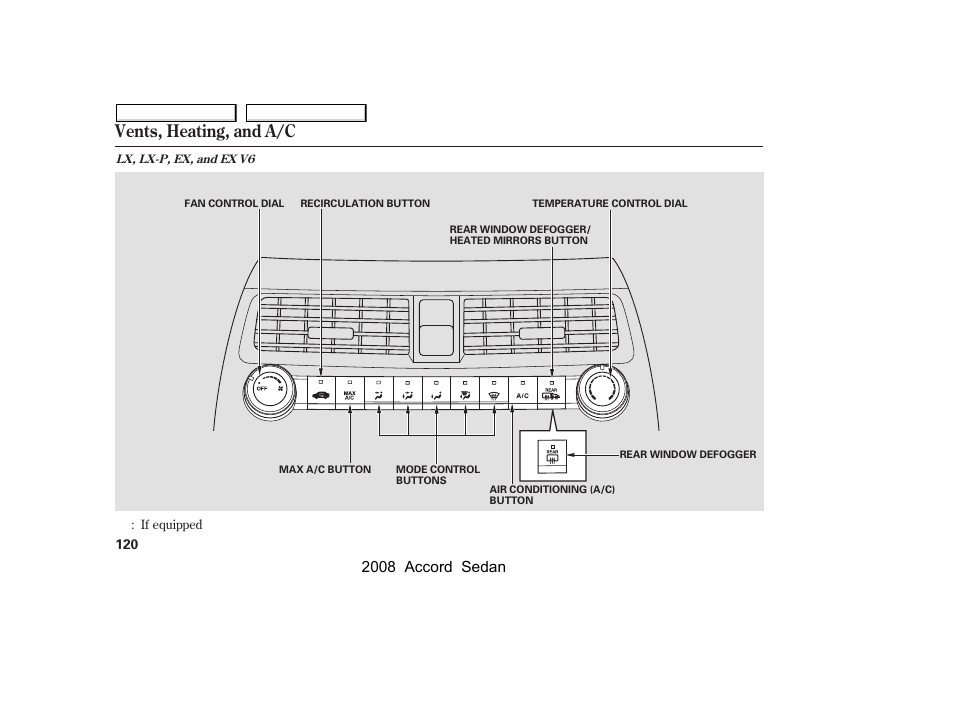 Vents, heating, and a/c, 2008 accord sedan | HONDA 2008 Accord Sedan - Owner's Manual User Manual | Page 123 / 420