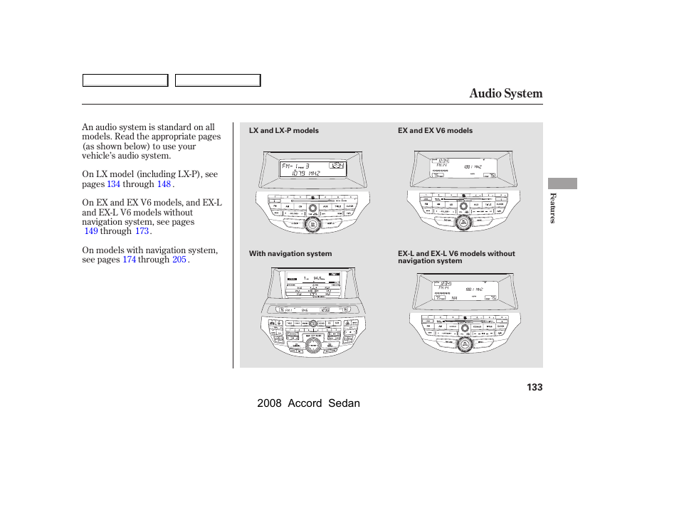 Audio system | HONDA 2008 Accord Sedan - Owner's Manual User Manual | Page 136 / 420