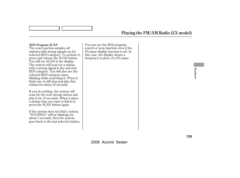 Playing the fm/am radio (lx model) | HONDA 2008 Accord Sedan - Owner's Manual User Manual | Page 142 / 420