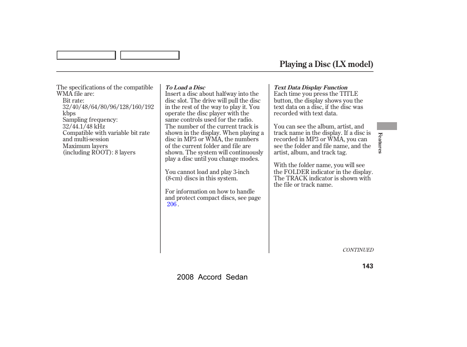 Playing a disc (lx model) | HONDA 2008 Accord Sedan - Owner's Manual User Manual | Page 146 / 420