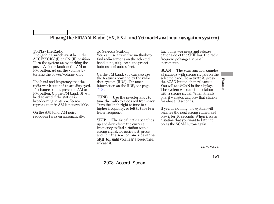 HONDA 2008 Accord Sedan - Owner's Manual User Manual | Page 154 / 420