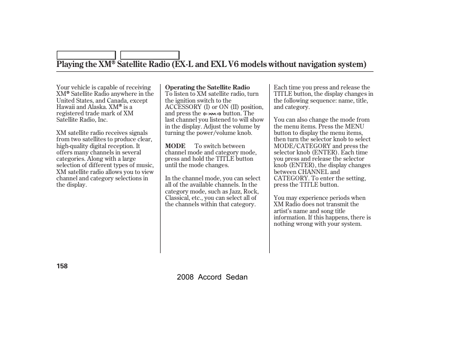 HONDA 2008 Accord Sedan - Owner's Manual User Manual | Page 161 / 420