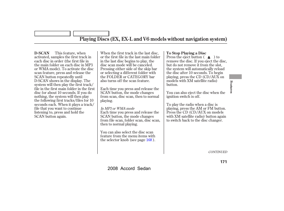 HONDA 2008 Accord Sedan - Owner's Manual User Manual | Page 174 / 420