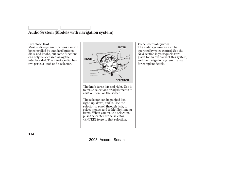 Audio system (models with navigation system) | HONDA 2008 Accord Sedan - Owner's Manual User Manual | Page 177 / 420