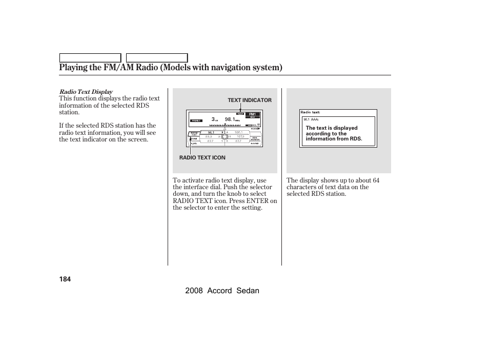 HONDA 2008 Accord Sedan - Owner's Manual User Manual | Page 187 / 420