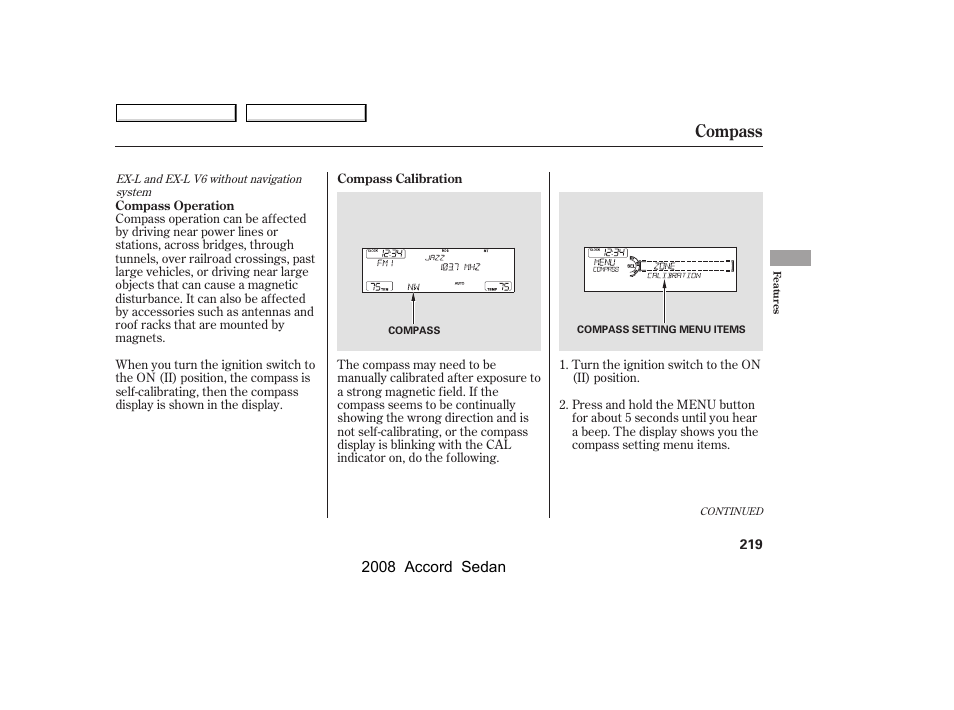 Compass, 2008 accord sedan | HONDA 2008 Accord Sedan - Owner's Manual User Manual | Page 222 / 420